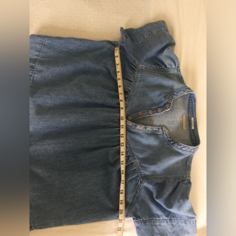 MOTHER Denim The Giggler Top Salt/Lime Blue Jean Button Babydoll S $255 - Picture 11 of 16
